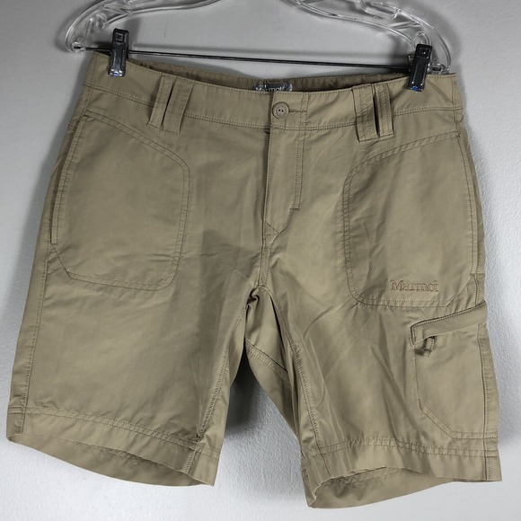 Marmot Women's 8 Beige Cargo Pocket Flat Front Nylon Blend Outdoor Casual Shorts - Picture 1 of 4